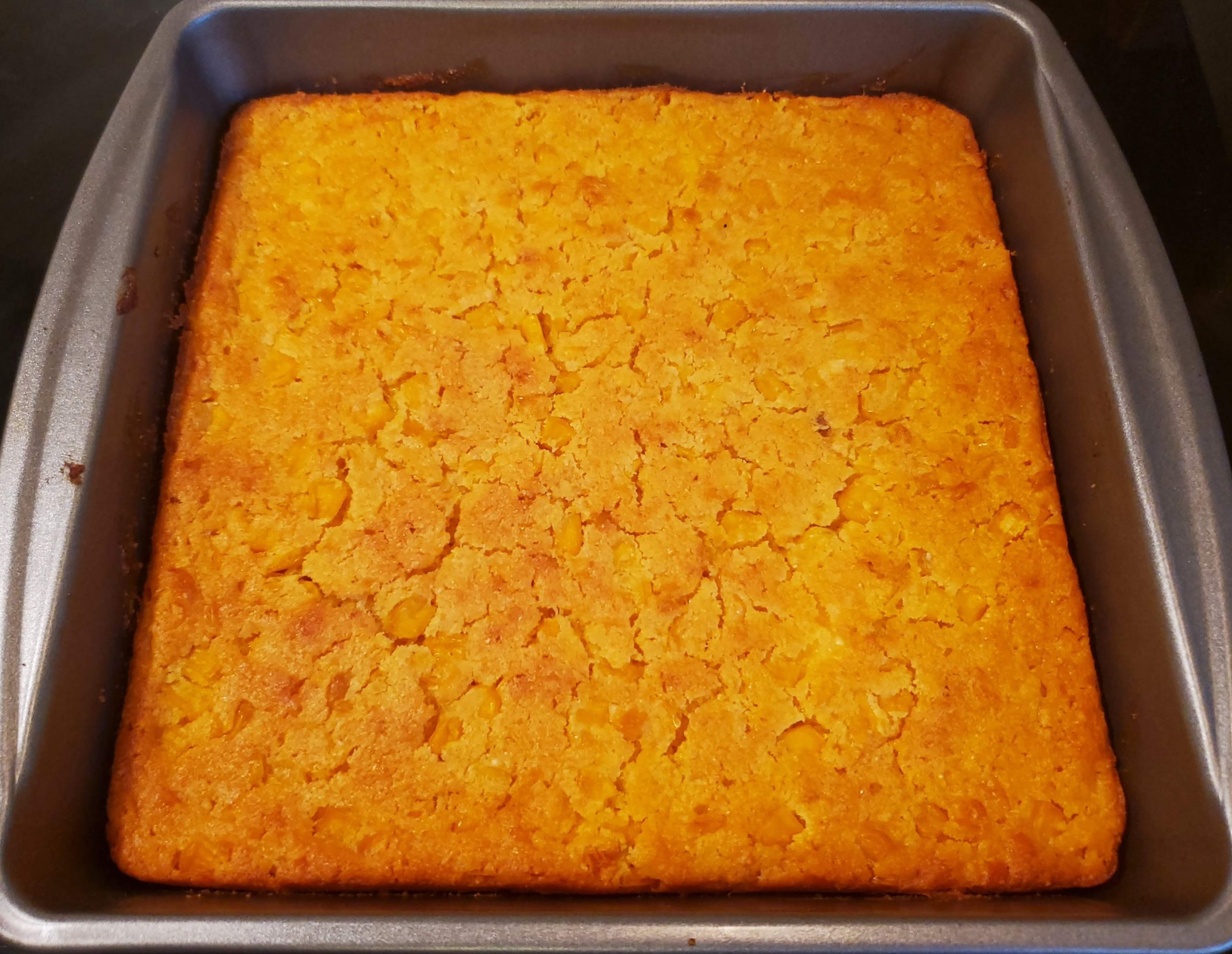 corn casserole in a pan