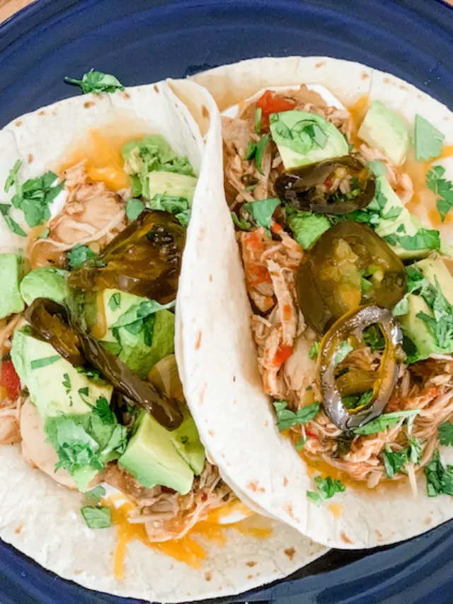 salsa chicken tacos with candied jalapenos