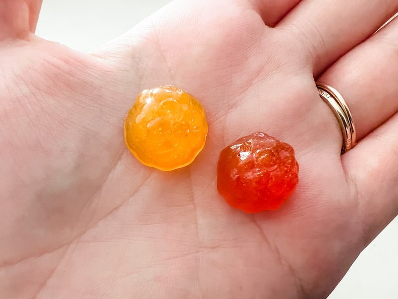 super close up of first day vitamin gummies for toddlers