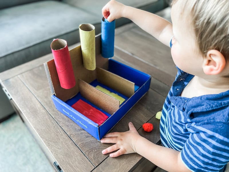 Help your toddler learn their colors with this DIY cardboard box hack