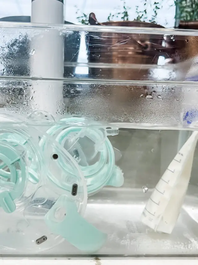 underwater view of sous vide breastmilk and pumping parts