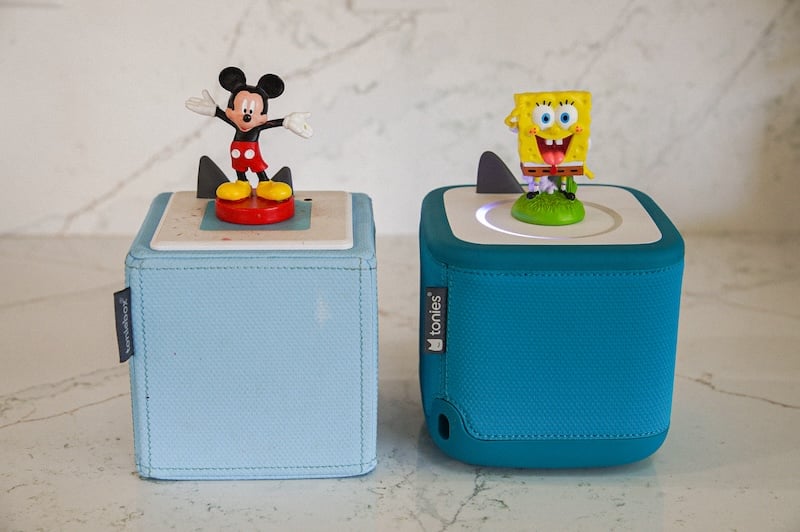 both toniebox versions with tonies on top